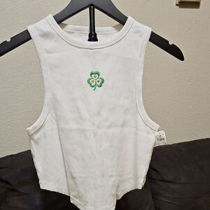 NWT Aerie White Tank Crop Top with Green Clover
